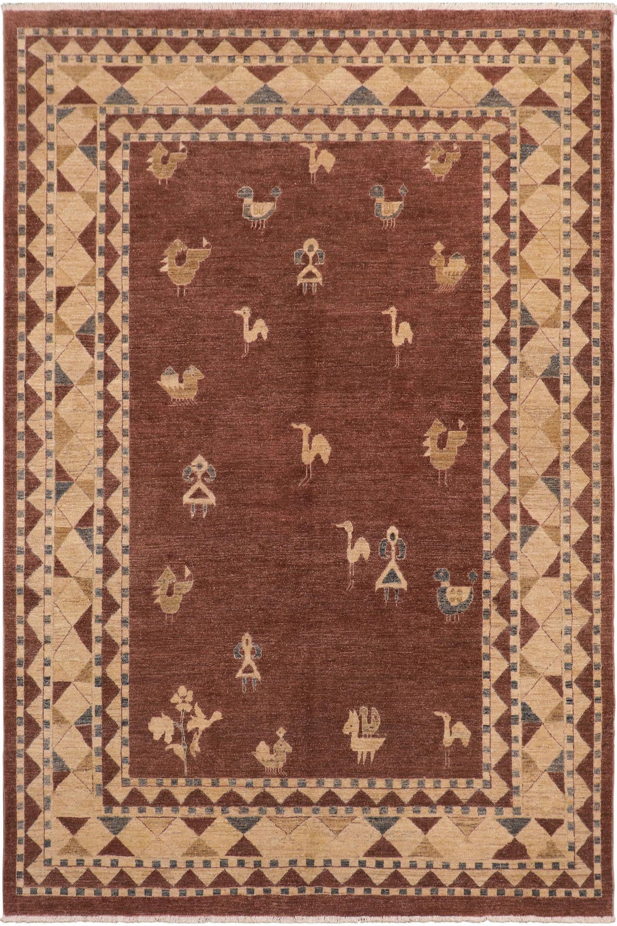 Shabby Chic Gabbeh Clarice Brown/Beige Wool Rug - 7'8'' x 9'11''