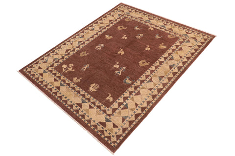 handmade Modern Gabbeh Brown Beige Hand Knotted RECTANGLE 100% WOOL area rug 8' x 10'