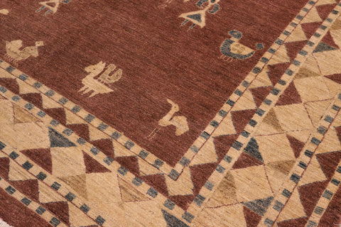 handmade Modern Gabbeh Brown Beige Hand Knotted RECTANGLE 100% WOOL area rug 8' x 10'