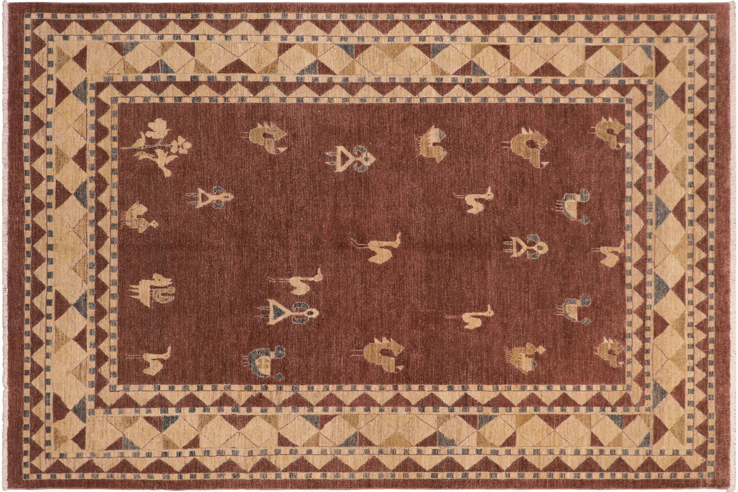 handmade Modern Gabbeh Brown Beige Hand Knotted RECTANGLE 100% WOOL area rug 8' x 10'