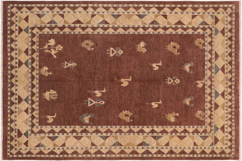 handmade Modern Gabbeh Brown Beige Hand Knotted RECTANGLE 100% WOOL area rug 8' x 10'