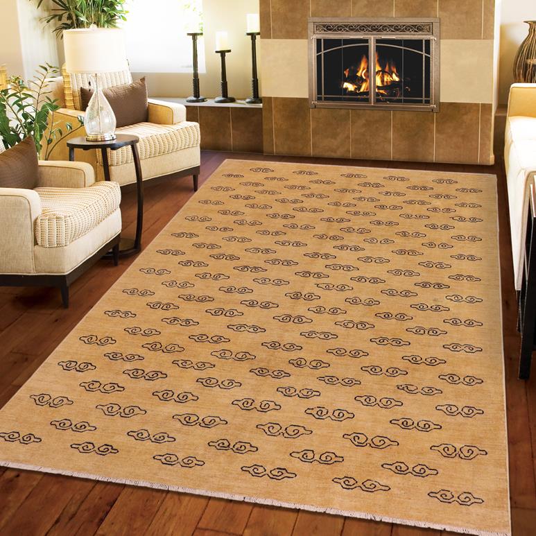 handmade Modern Gabbeh Tan Blue Hand Knotted RECTANGLE 100% WOOL area rug 8 x 9