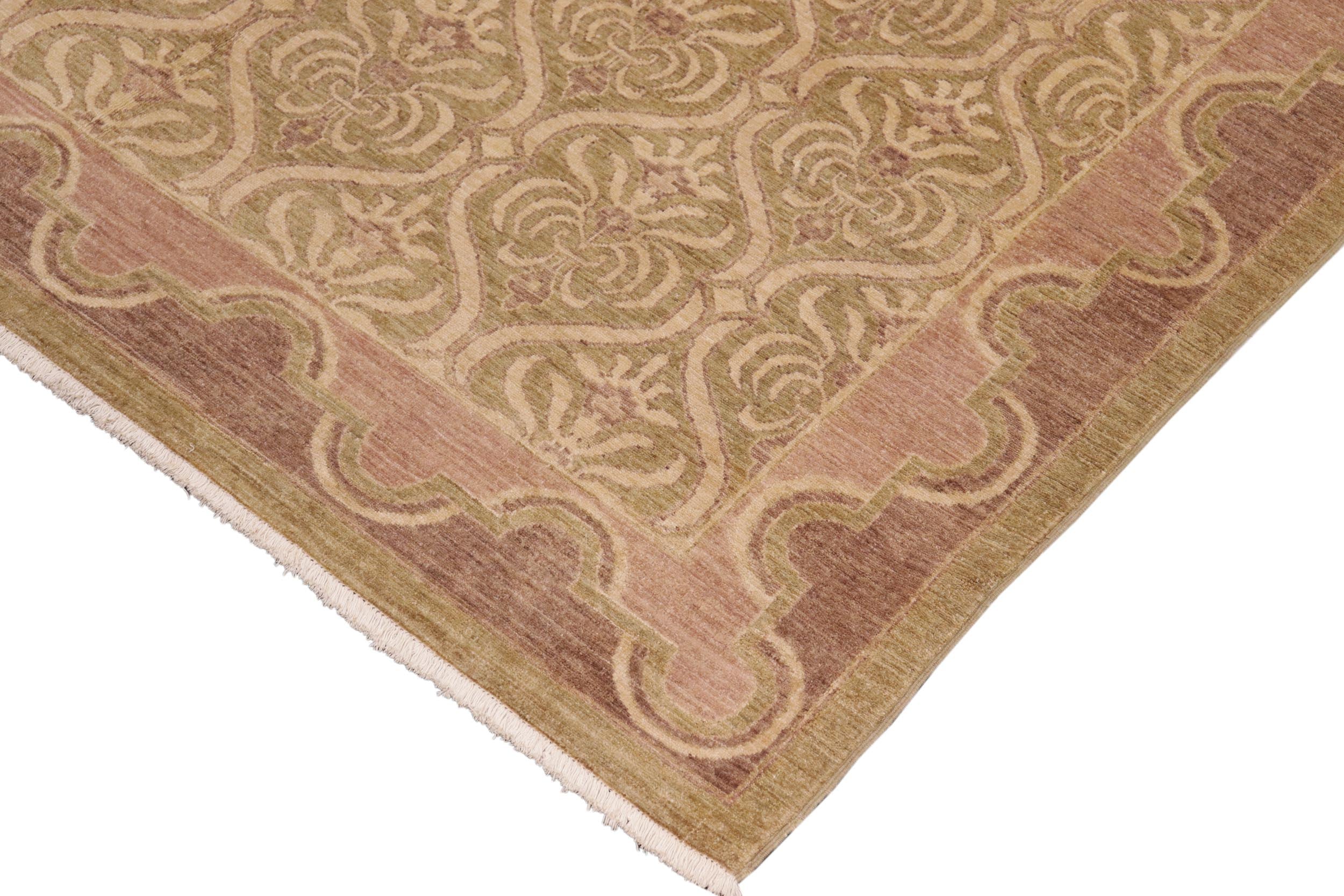 handmade Transitional Kafkaz Lt. Green Lt. Brown Hand Knotted RECTANGLE 100% WOOL area rug 8' x 10'