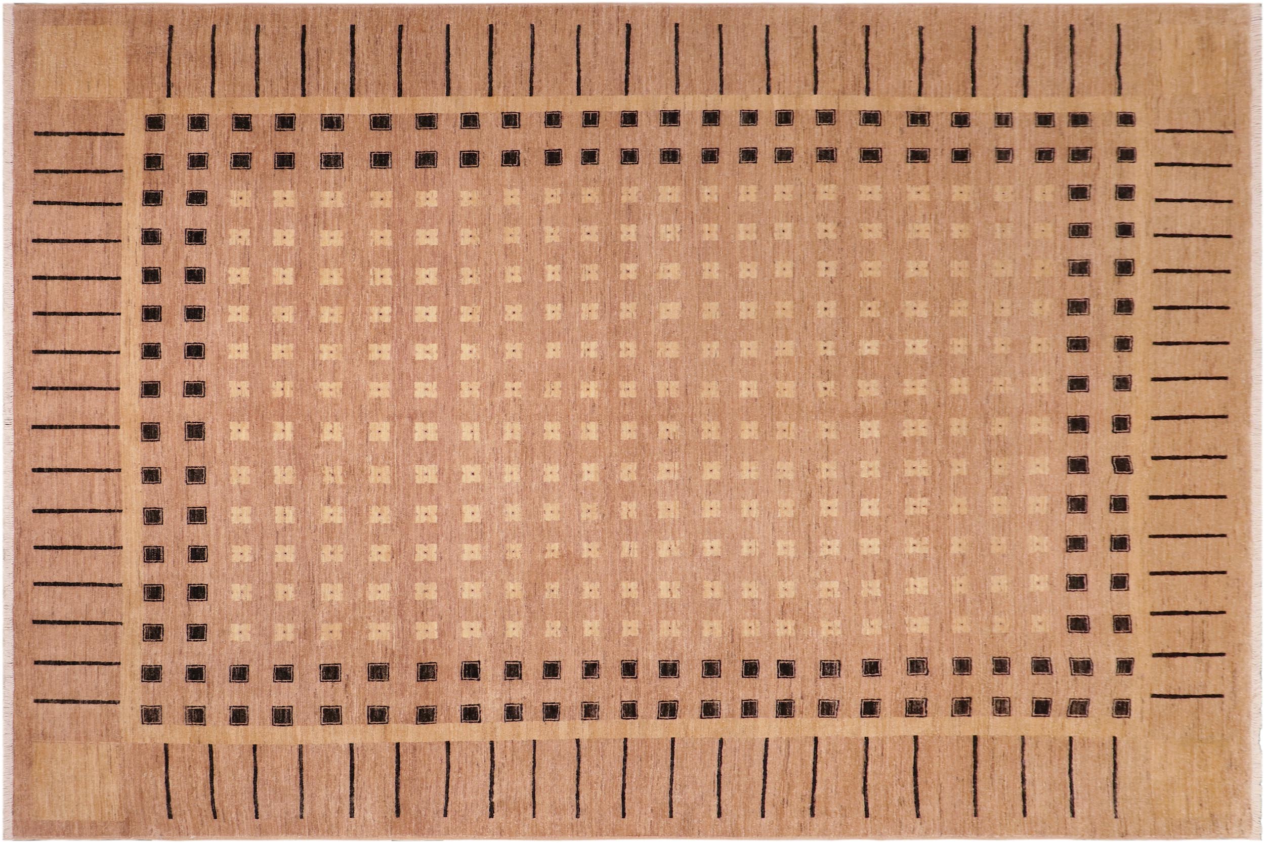 handmade Modern Kafkaz Nude Black Hand Knotted RECTANGLE 100% WOOL area rug 8' x 9'