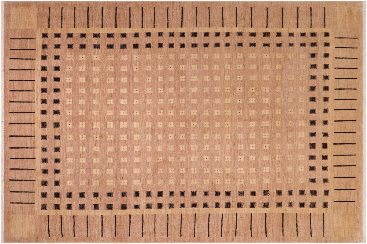 8x9 hand knotted modern wool rug in nude and black - Eclectic Gabriell