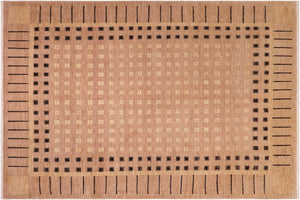 8x9 hand knotted modern wool rug in nude and black - Eclectic Gabriell