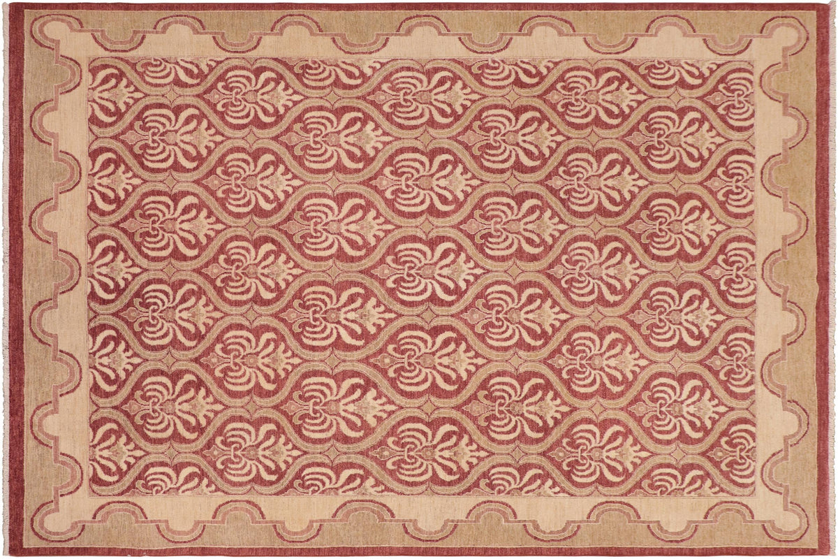 8x10 hand knotted transitional wool rug in red and beige - Bohemian Autumn