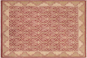 8x10 hand knotted transitional wool rug in red and beige - Bohemian Autumn