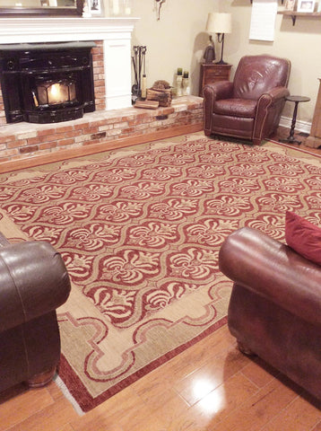 handmade Transitional Kafkaz Red Beige Hand Knotted RECTANGLE 100% WOOL area rug 8' x 10'