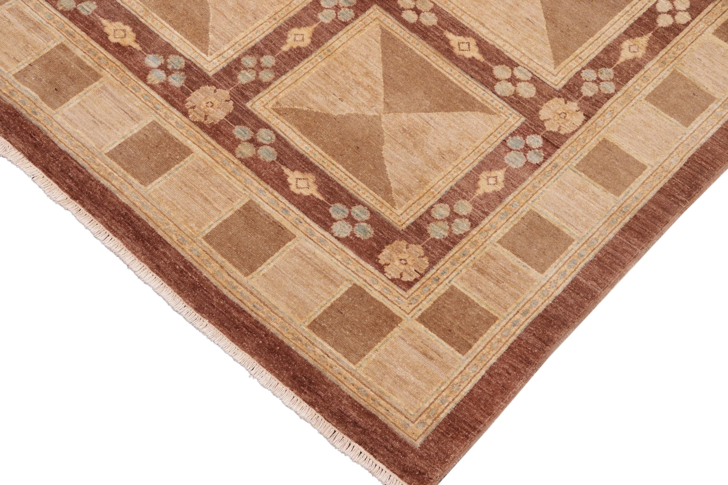 handmade Modern Kafkaz Brown Tan Hand Knotted RECTANGLE 100% WOOL area rug 8' x 10'
