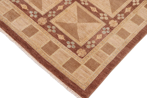 handmade Modern Kafkaz Brown Tan Hand Knotted RECTANGLE 100% WOOL area rug 8' x 10'