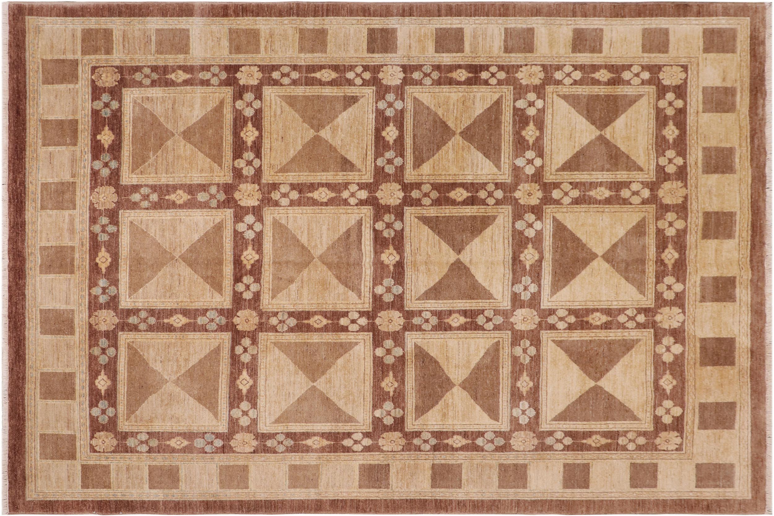 handmade Modern Kafkaz Brown Tan Hand Knotted RECTANGLE 100% WOOL area rug 8' x 10'
