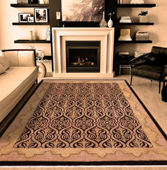 handmade Transitional Kafkaz Black Tan Hand Knotted RECTANGLE 100% WOOL area rug 8 x 10