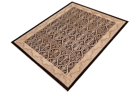 handmade Transitional Kafkaz Black Tan Hand Knotted RECTANGLE 100% WOOL area rug 8' x 10'