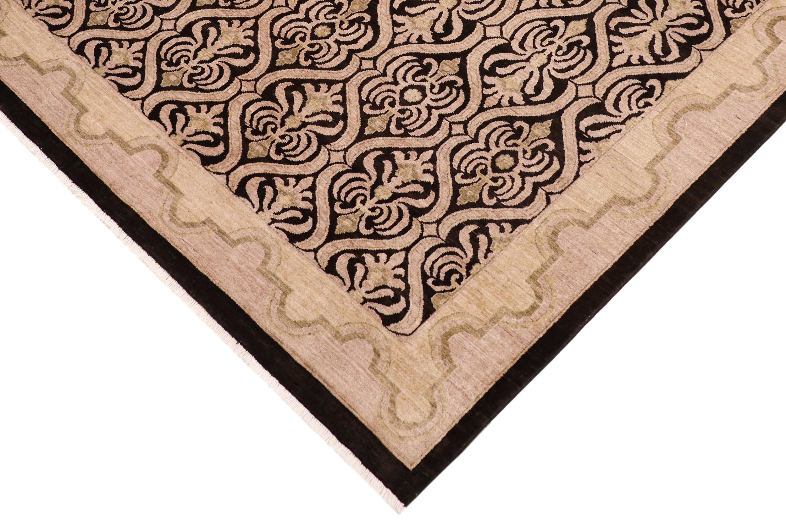 handmade Transitional Kafkaz Black Tan Hand Knotted RECTANGLE 100% WOOL area rug 8' x 10'