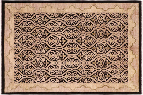 handmade Transitional Kafkaz Black Tan Hand Knotted RECTANGLE 100% WOOL area rug 8' x 10'
