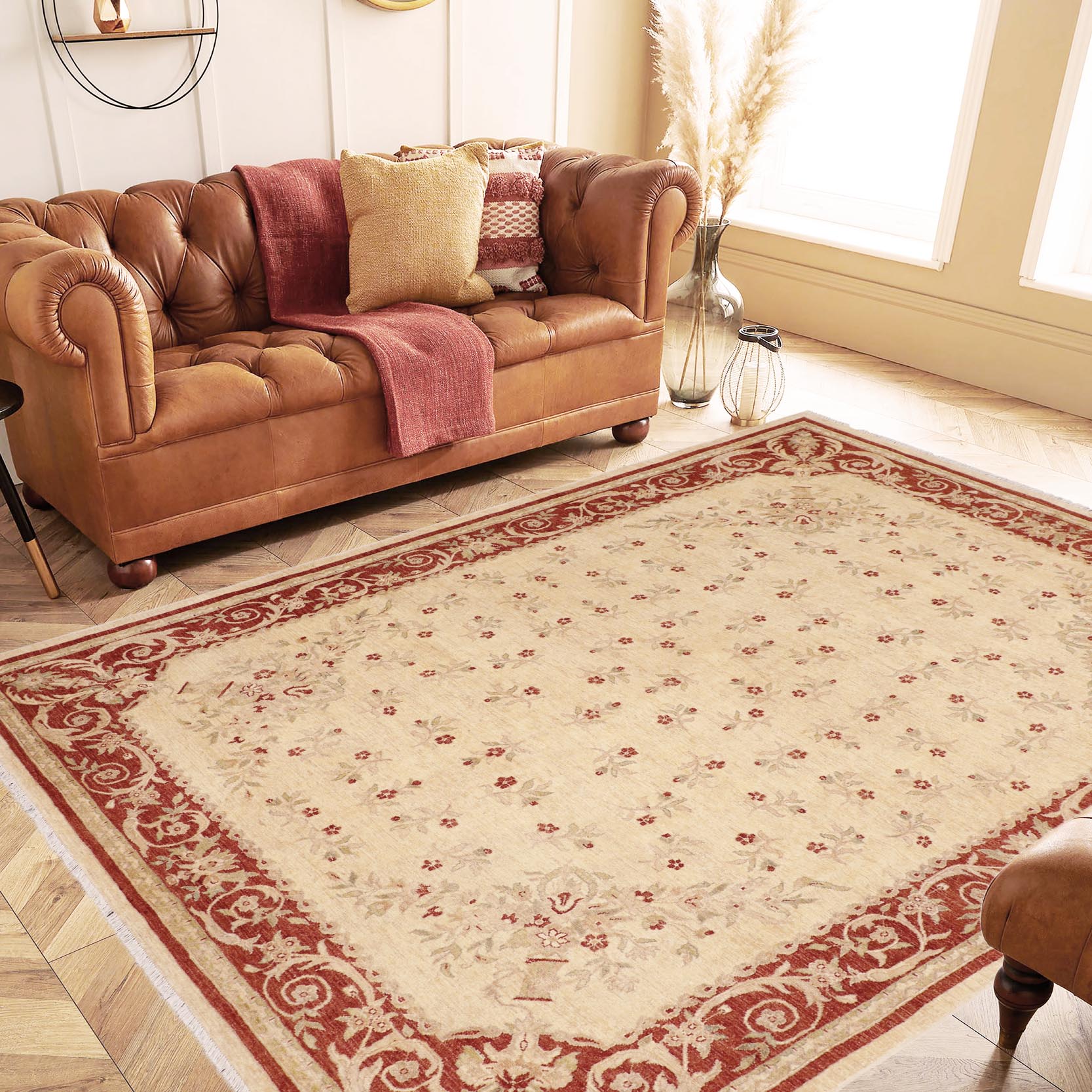 handmade Transitional Kafkaz Beige Rust Hand Knotted RECTANGLE 100% WOOL area rug 8' x 10'