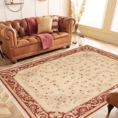 handmade Transitional Kafkaz Beige Rust Hand Knotted RECTANGLE 100% WOOL area rug 8' x 10'