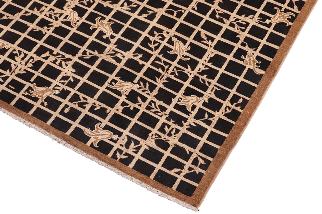 handmade Transitional Kafkaz Black Beige Hand Knotted RECTANGLE WOOL&SILK area rug 8 x 10