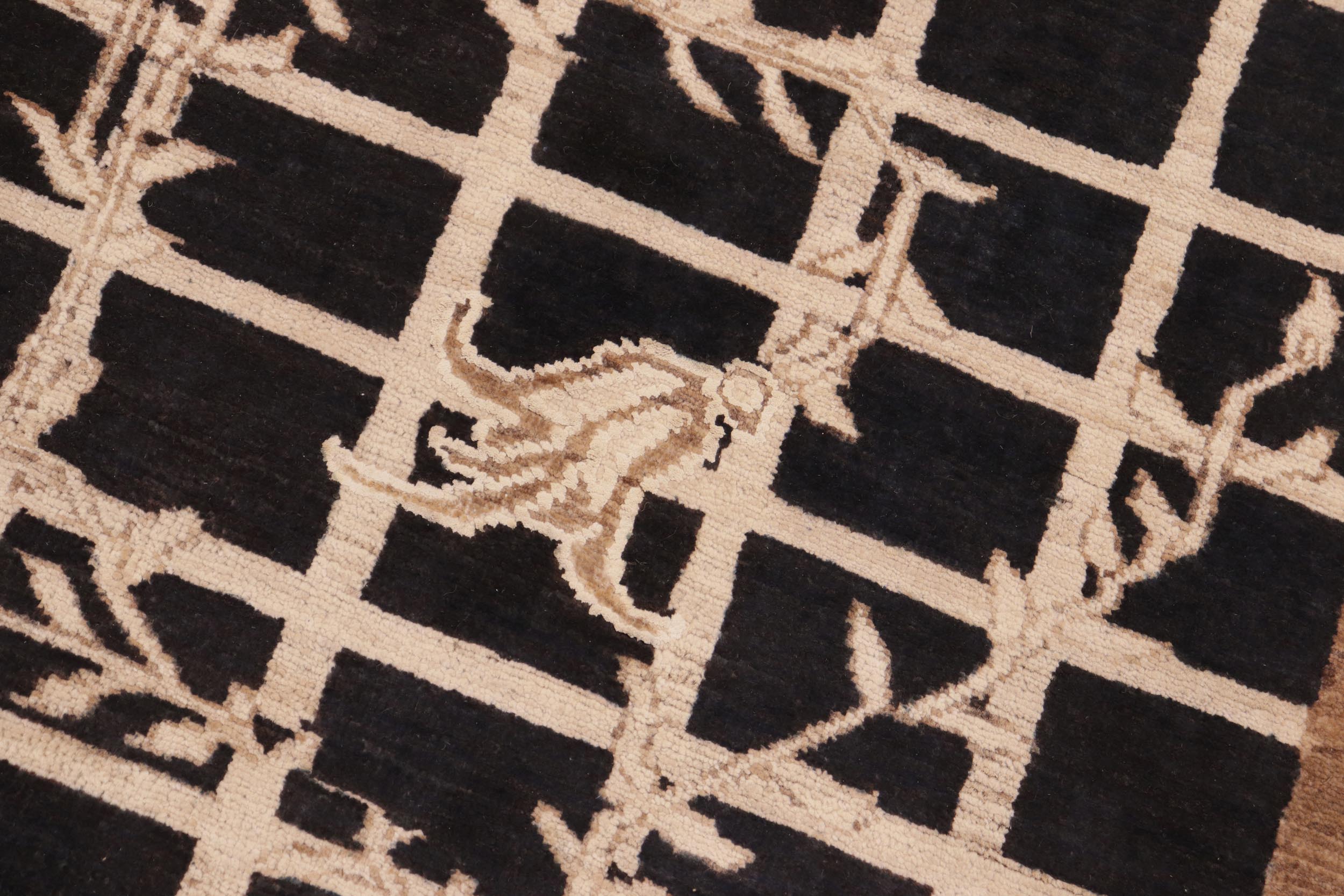 handmade Modern Kafkaz Black Beige Hand Knotted RECTANGLE WOOL&SILK area rug 8' x 10'