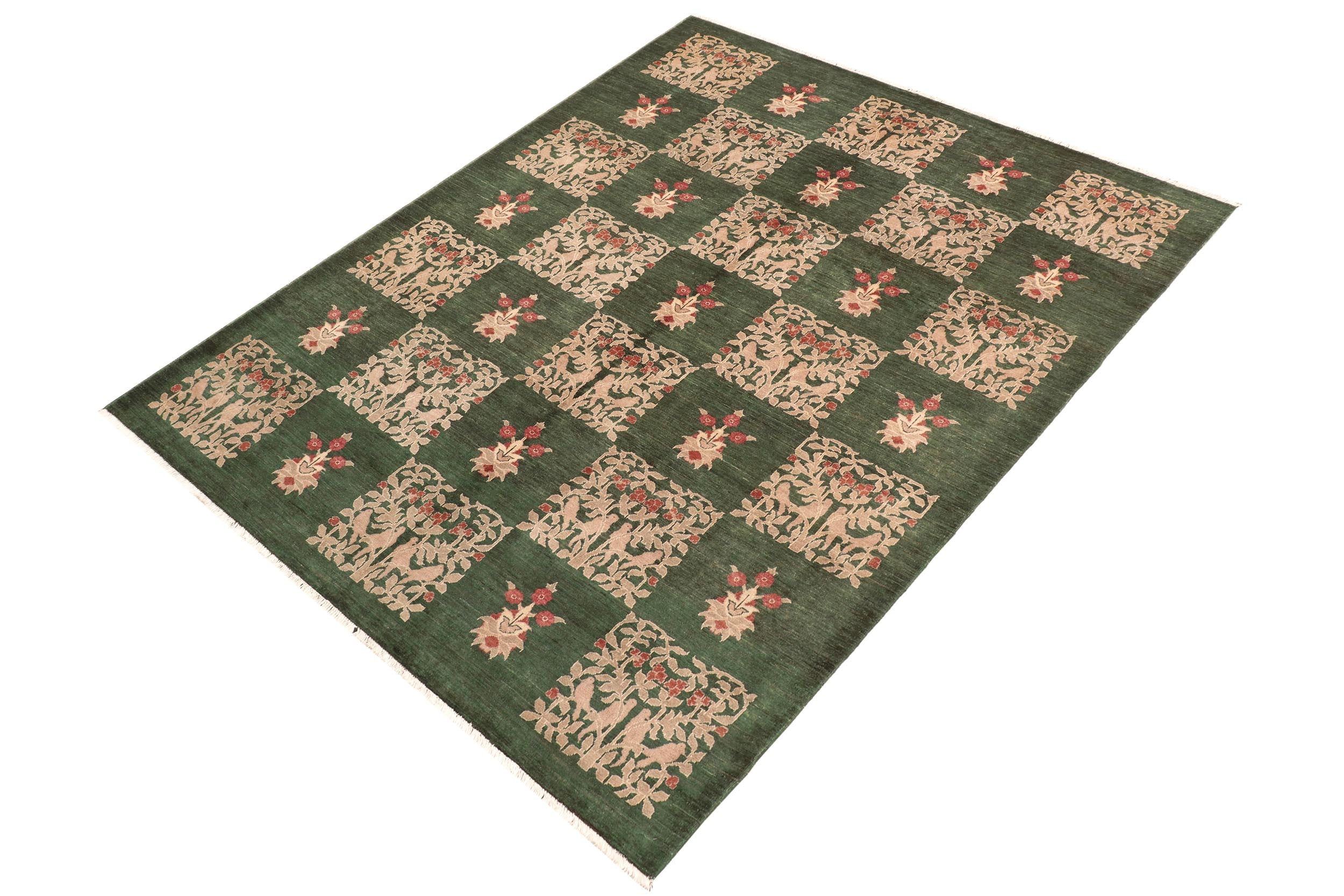 handmade Modern Kafkaz Green Rust Hand Knotted RECTANGLE 100% WOOL area rug 8' x 10'
