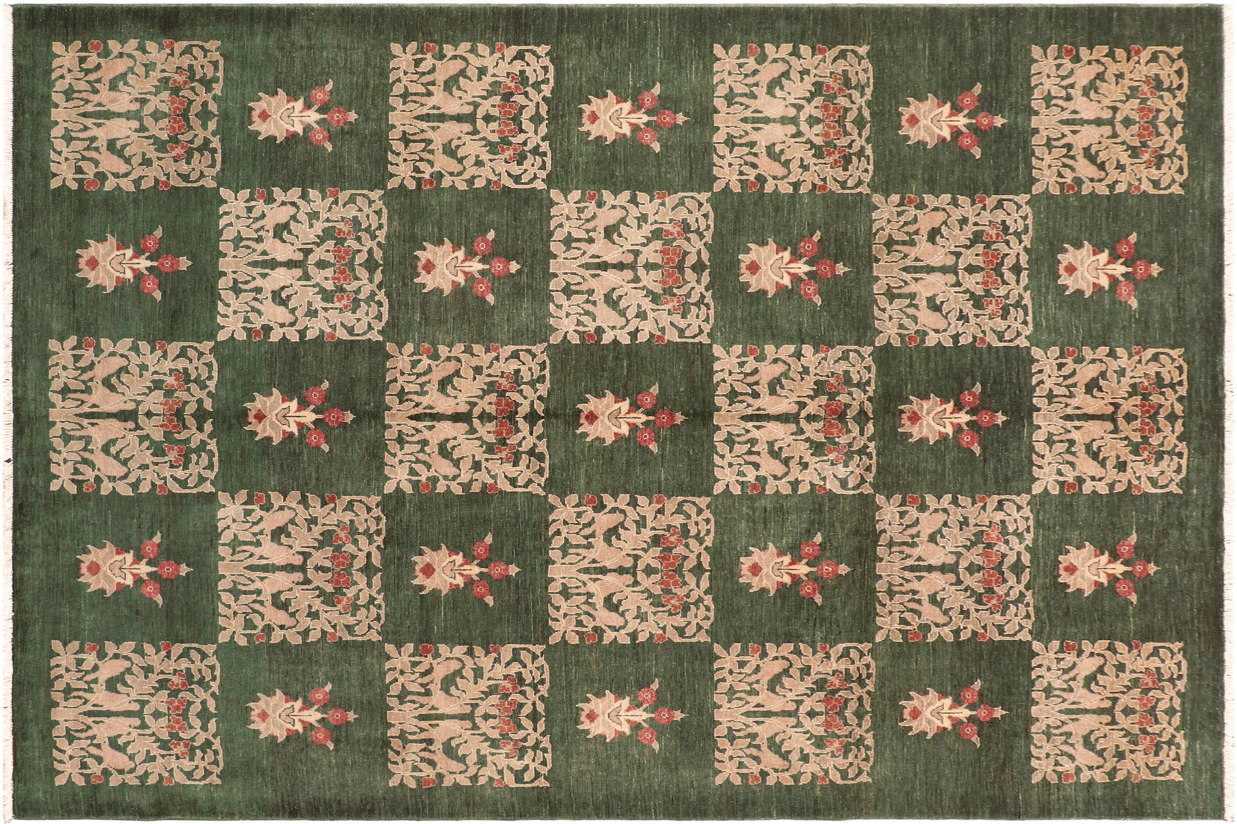 handmade Modern Kafkaz Green Rust Hand Knotted RECTANGLE 100% WOOL area rug 8' x 10'