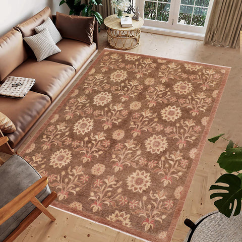 handmade Modern Kafkaz Brown Tan Hand Knotted RECTANGLE 100% WOOL area rug 8' x 10'