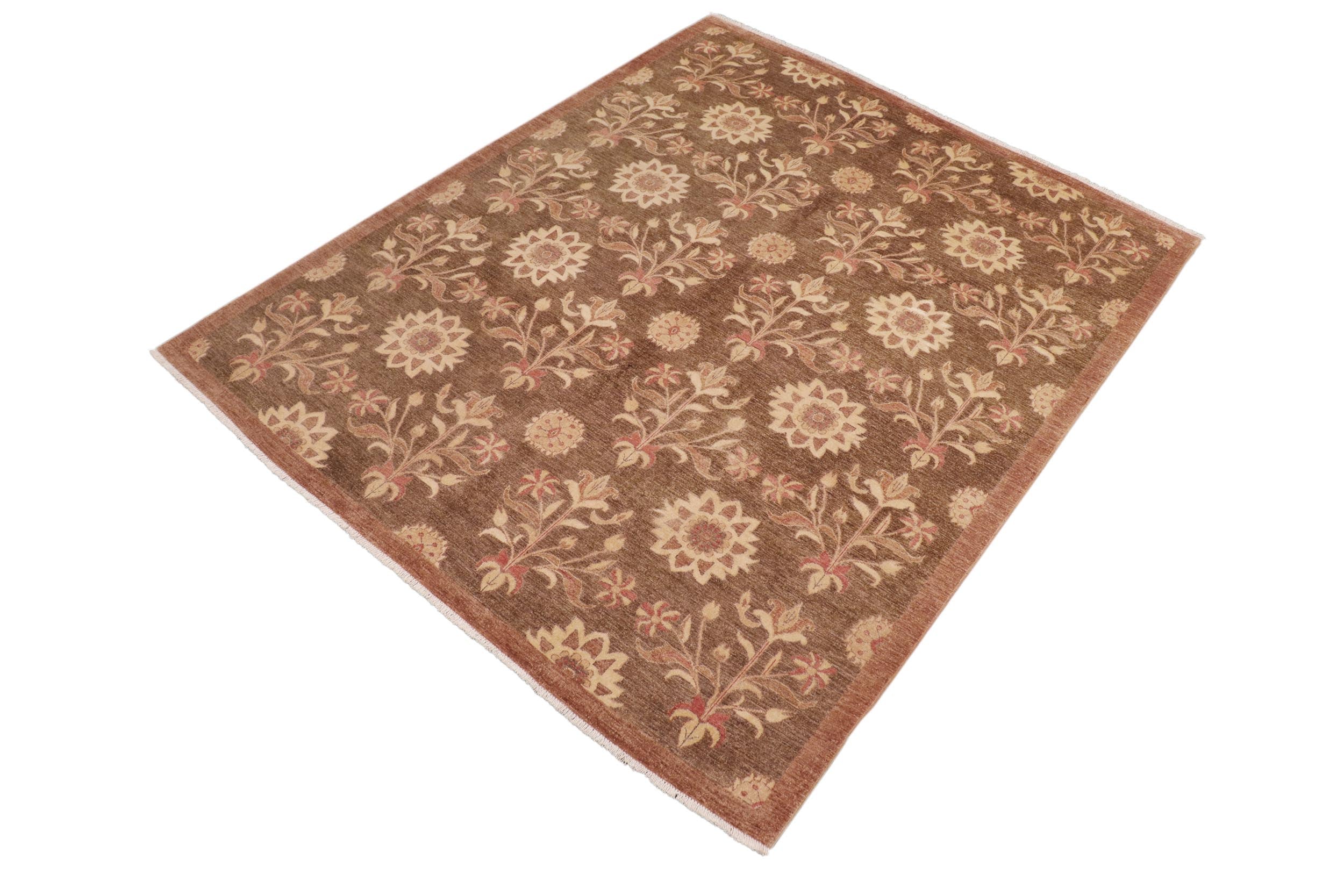 handmade Modern Kafkaz Brown Tan Hand Knotted RECTANGLE 100% WOOL area rug 8' x 10'