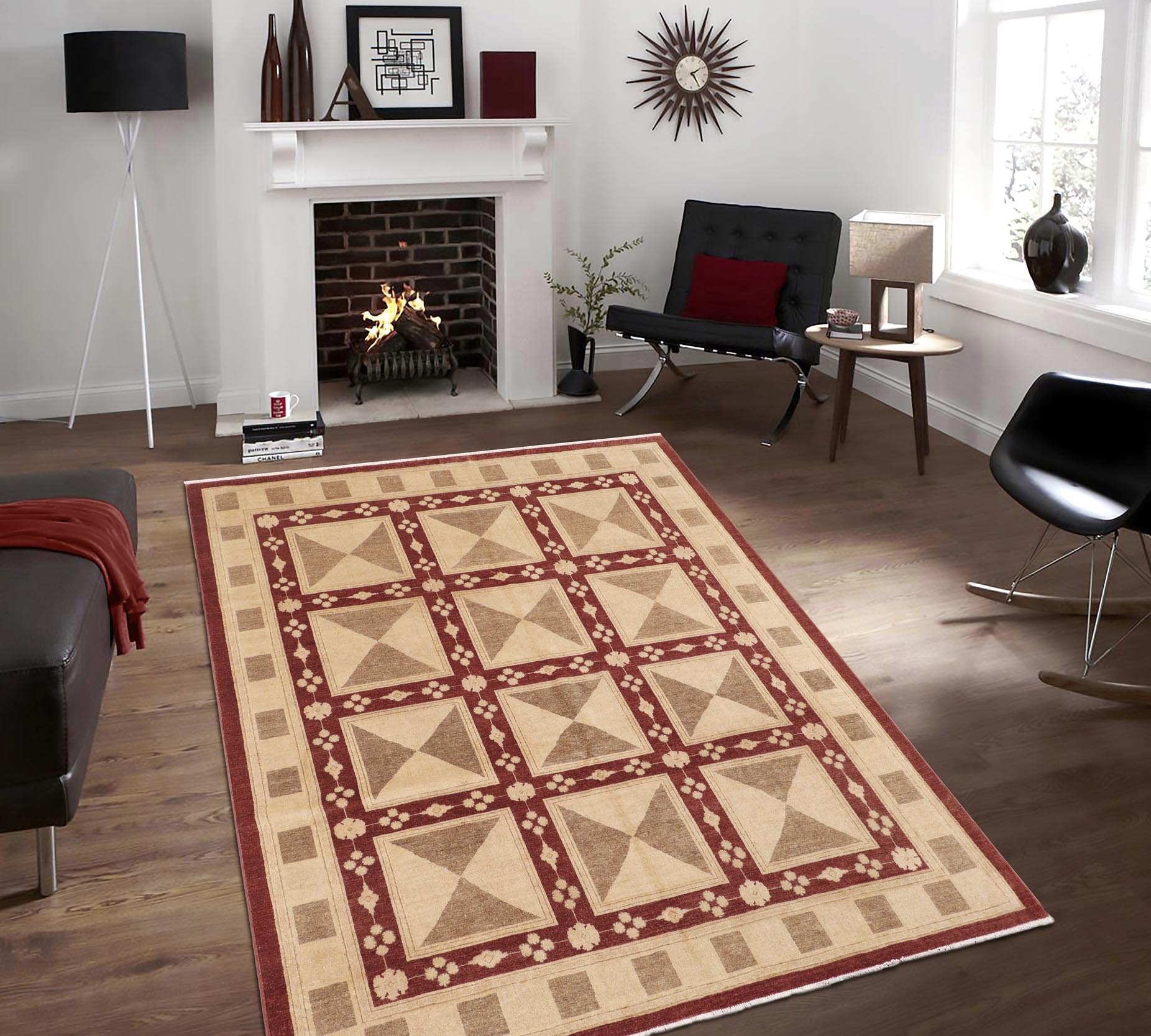 handmade Modern Kafkaz Red Tan Hand Knotted RECTANGLE 100% WOOL area rug 8' x 10'