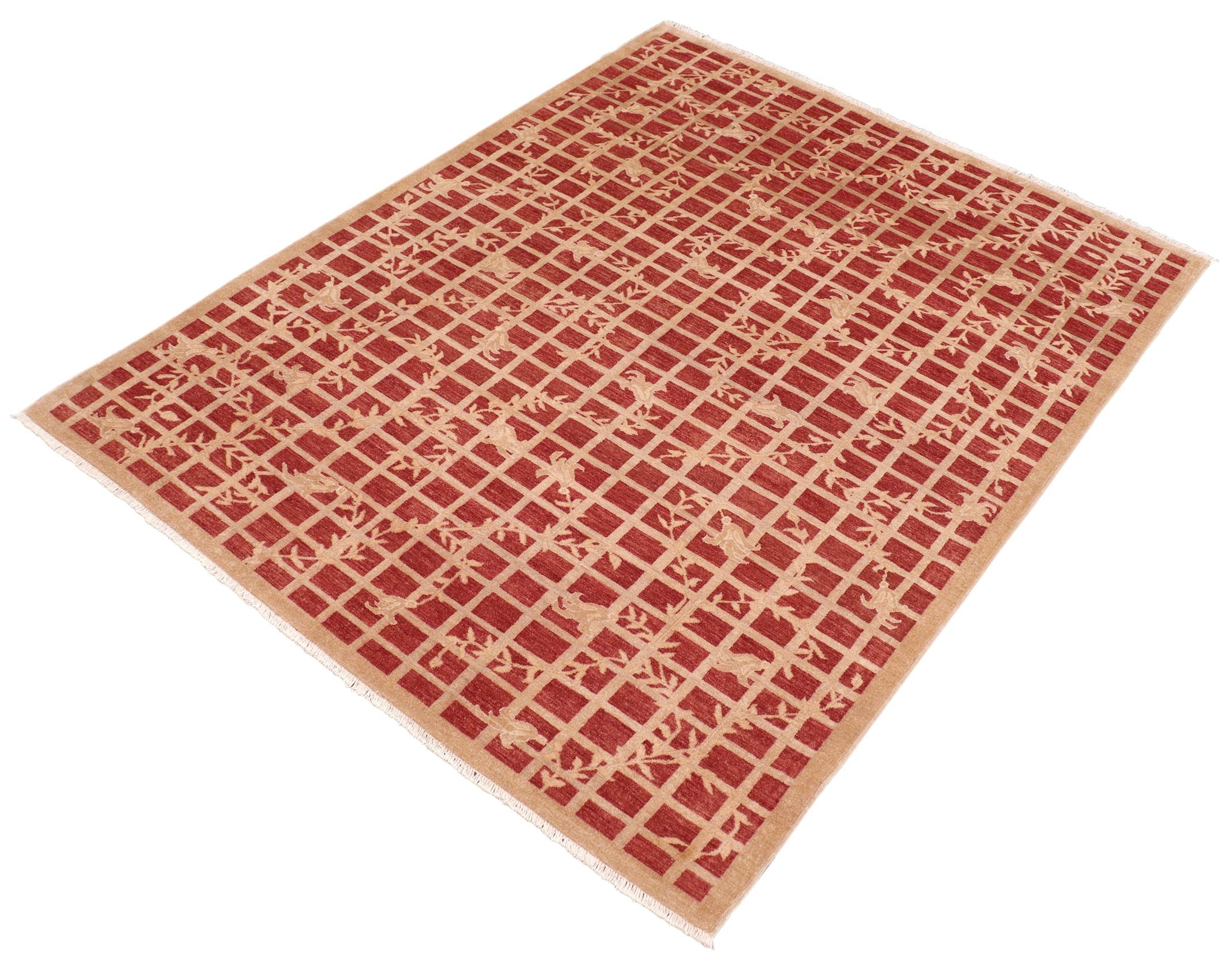 handmade Modern Kafkaz Rust Tan Hand Knotted RECTANGLE 100% WOOL area rug 8' x 10'