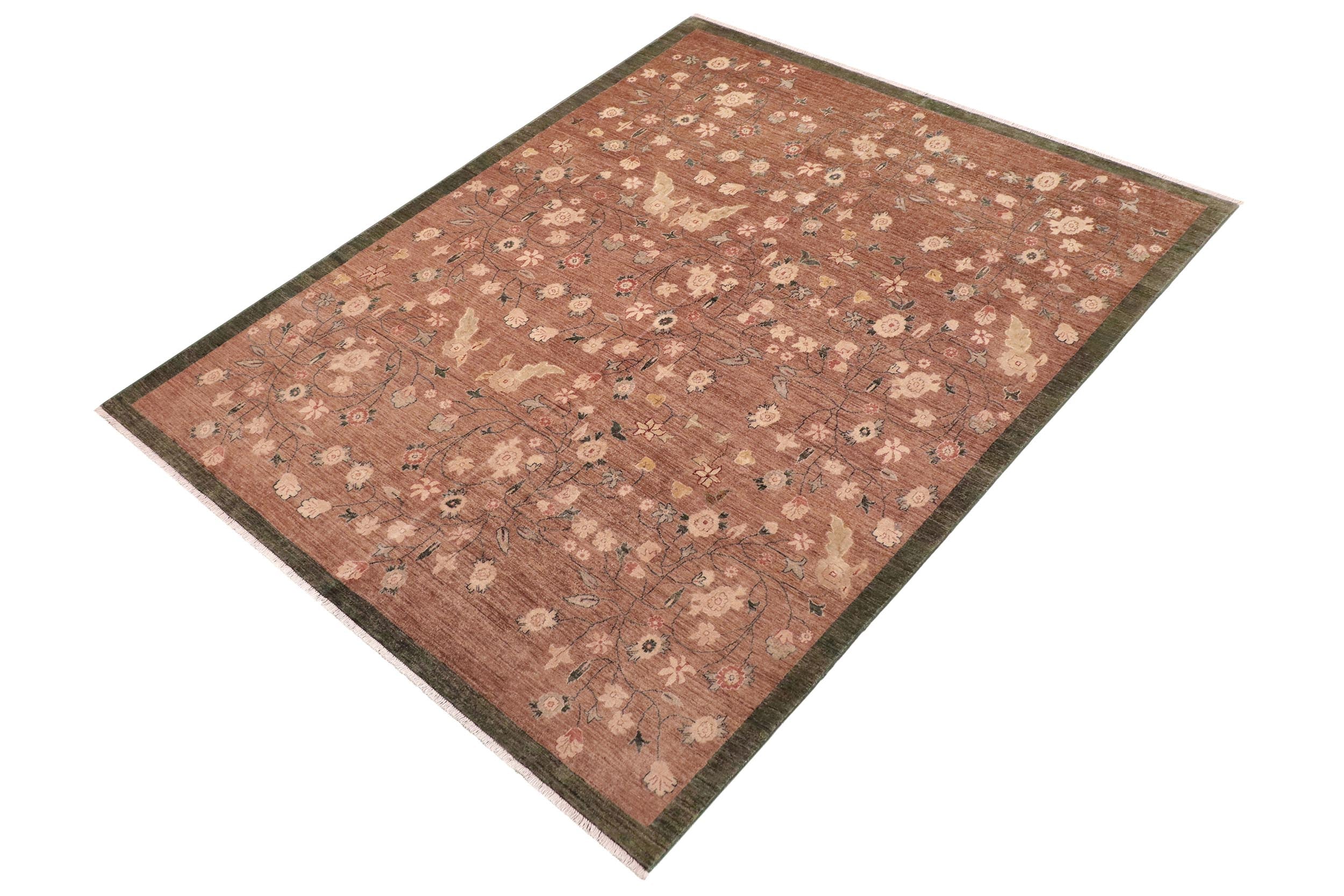 handmade Modern Kafkaz Brown Green Hand Knotted RECTANGLE 100% WOOL area rug 8' x 10'