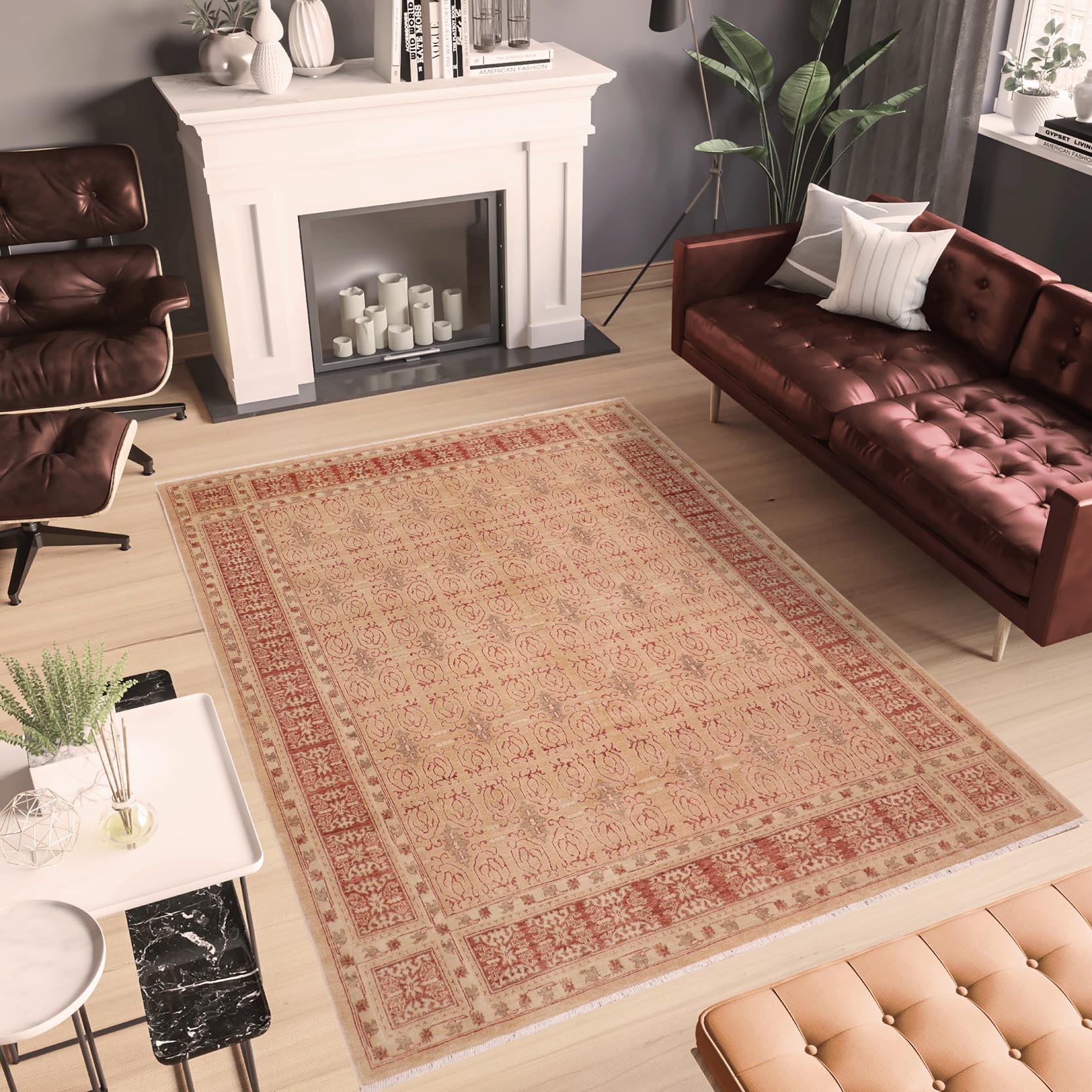 handmade Transitional Kafkaz Lt. Brown Rust Hand Knotted RECTANGLE 100% WOOL area rug 8' x 10'