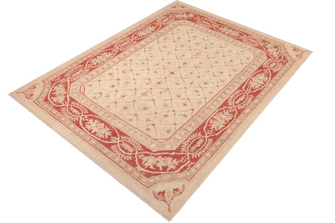 handmade Transitional Kafkaz Beige Red Hand Knotted RECTANGLE 100% WOOL area rug 8' x 9'