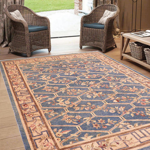 handmade Transitional Kafkaz Lt. Blue Tan Hand Knotted RECTANGLE 100% WOOL area rug 8' x 10'