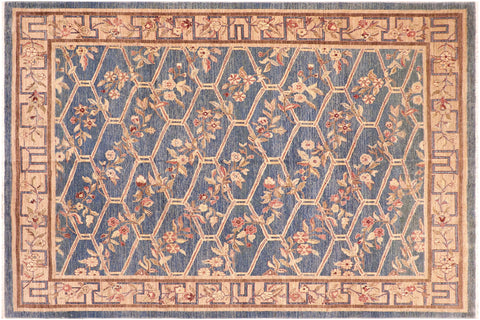 handmade Transitional Kafkaz Lt. Blue Tan Hand Knotted RECTANGLE 100% WOOL area rug 8' x 10'