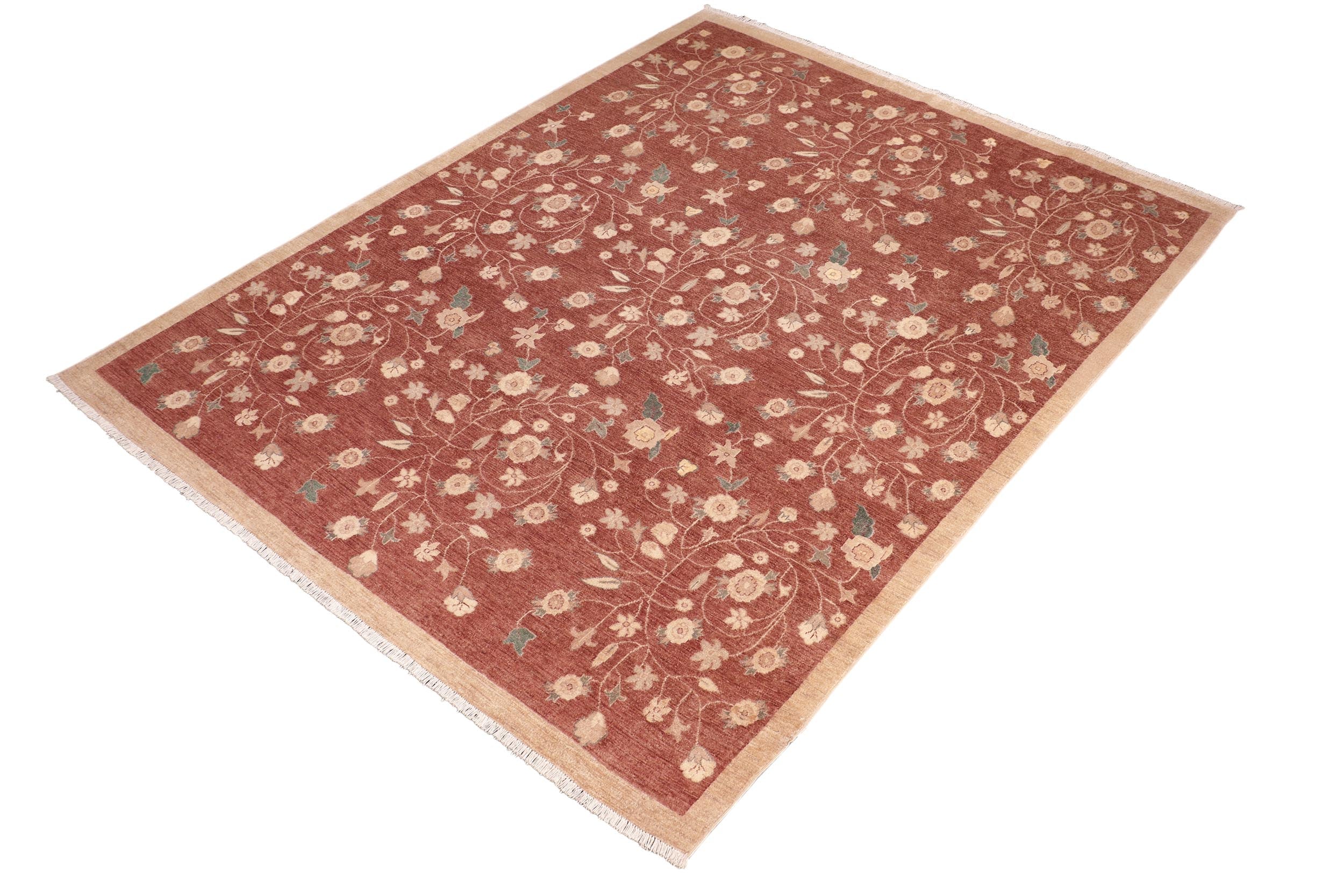 handmade Modern Kafkaz Rust Tan Hand Knotted RECTANGLE 100% WOOL area rug 8' x 10'