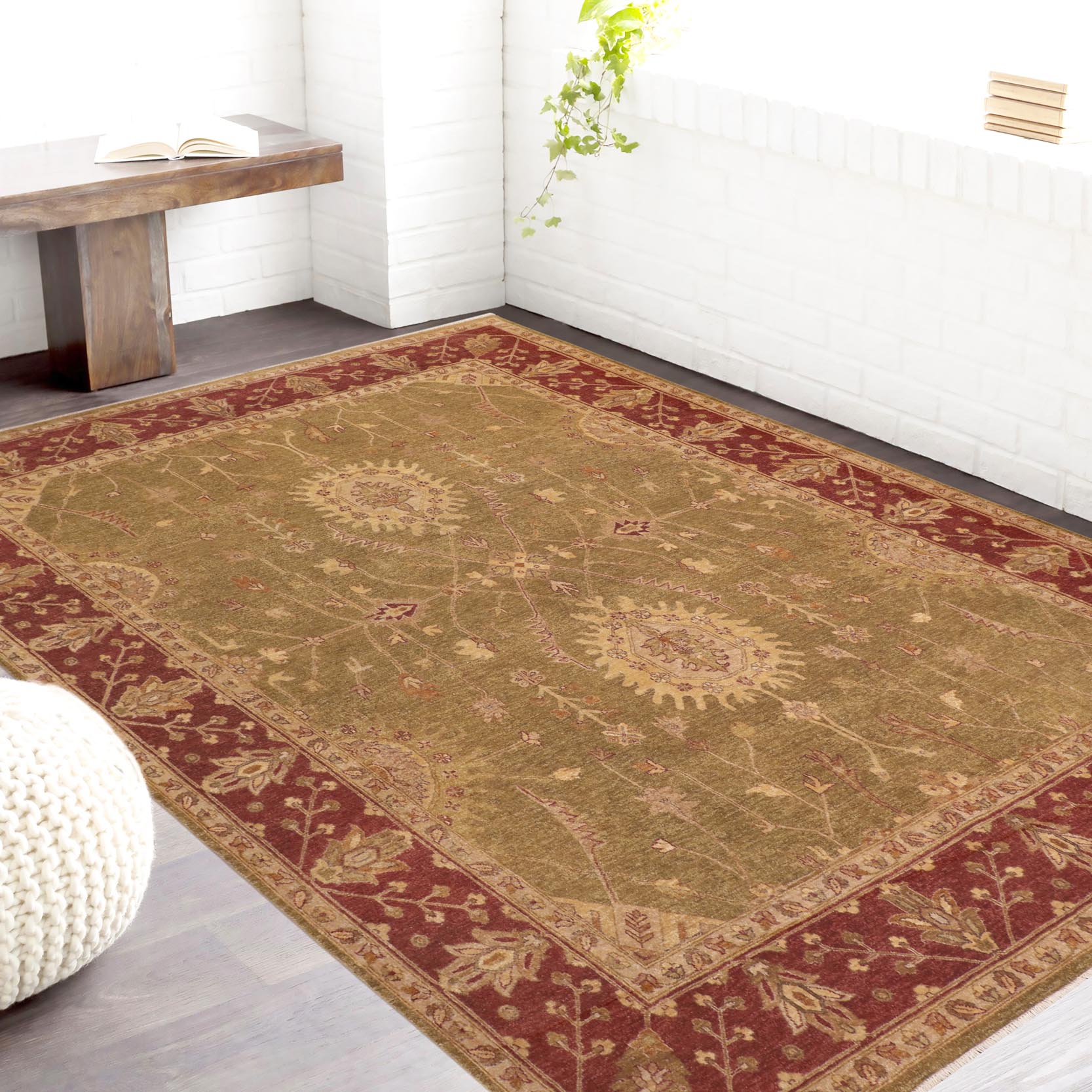 handmade Traditional Kafkaz Olive Green Rust Hand Knotted RECTANGLE 100% WOOL area rug 8x10