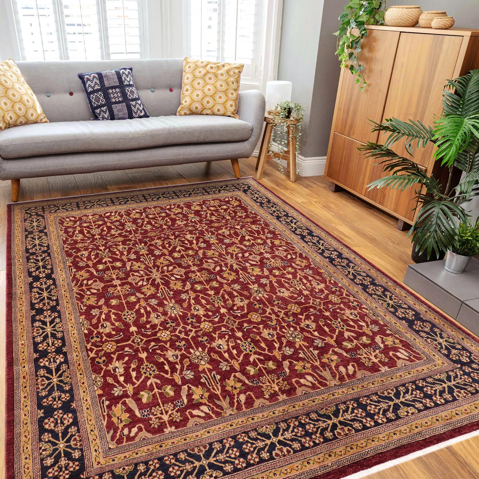 handmade Transitional Kafkaz Red Blue Hand Knotted RECTANGLE 100% WOOL area rug 8' x 10'