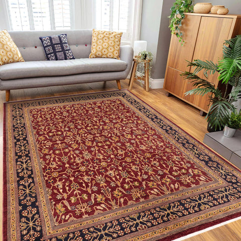 handmade Transitional Kafkaz Red Blue Hand Knotted RECTANGLE 100% WOOL area rug 8' x 10'