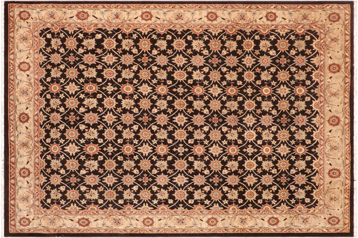 8x10 hand knotted transitional wool rug in brown and beige - Boho Chic Dee
