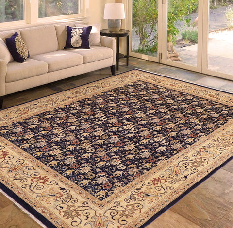 handmade Transitional Kafkaz Blue Beige Hand Knotted RECTANGLE 100% WOOL area rug 8' x 10'