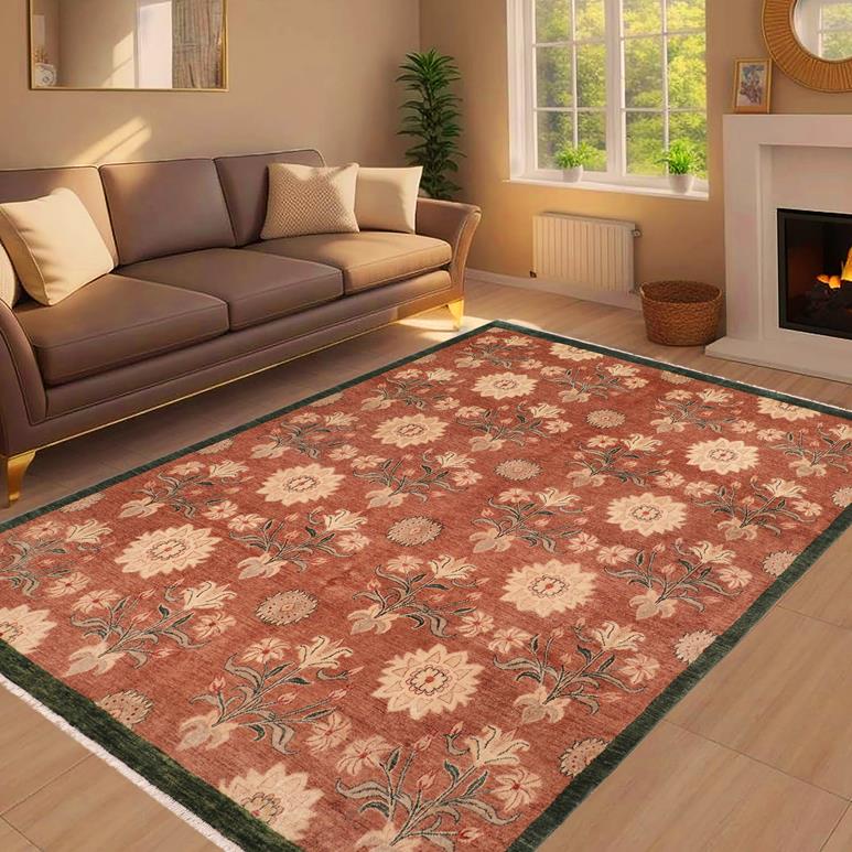 handmade Transitional Kafkaz Brown Green Hand Knotted RECTANGLE 100% WOOL area rug 8 x 9