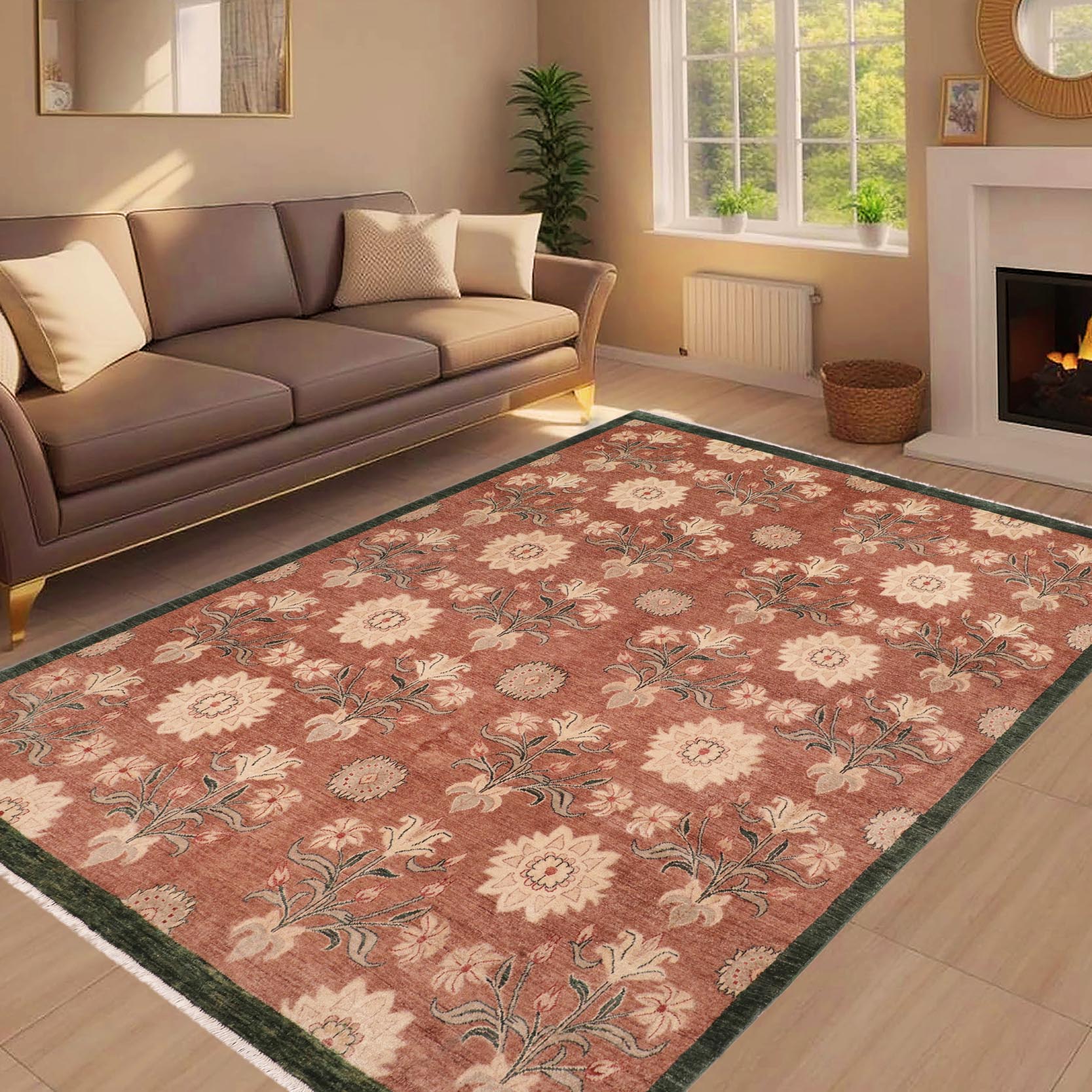 handmade Modern Kafkaz Brown Green Hand Knotted RECTANGLE 100% WOOL area rug 8' x 9'