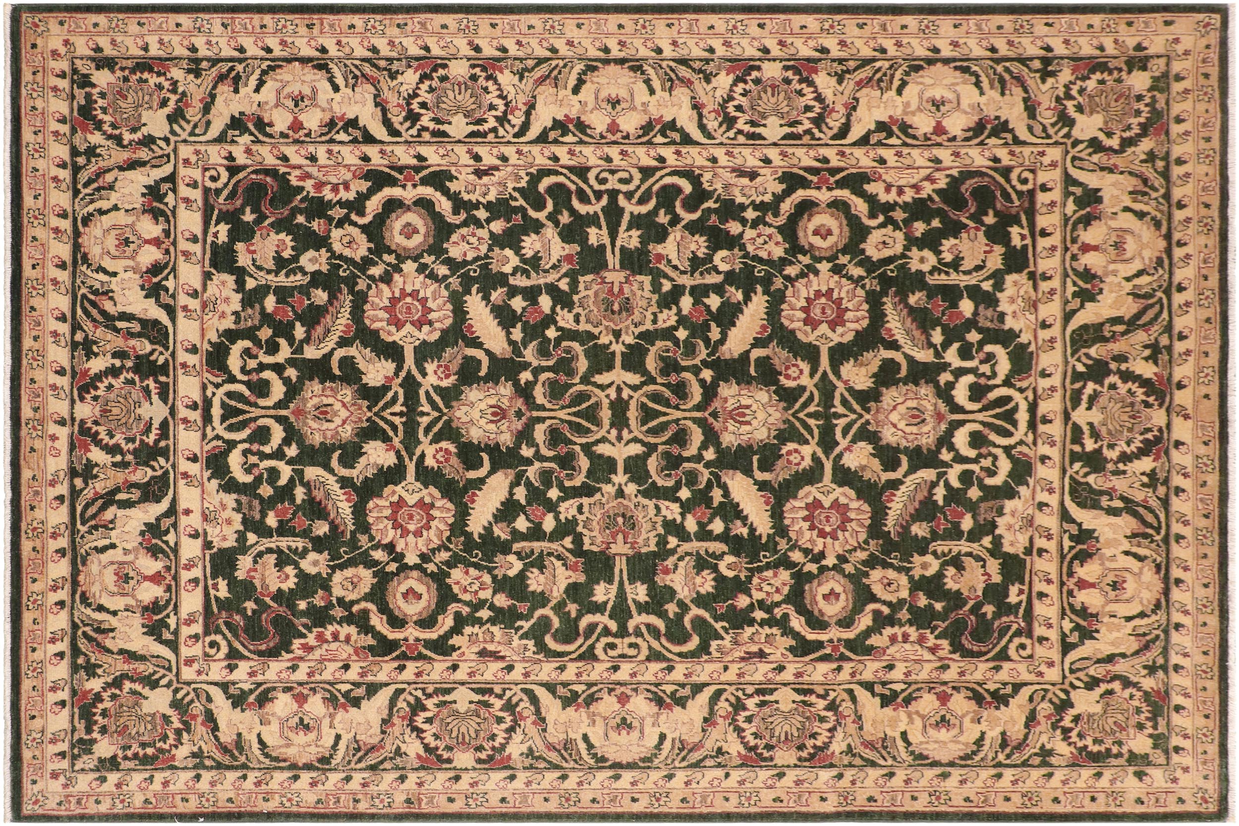 handmade Traditional Kafkaz Green Beige Hand Knotted RECTANGLE 100% WOOL area rug 8x10