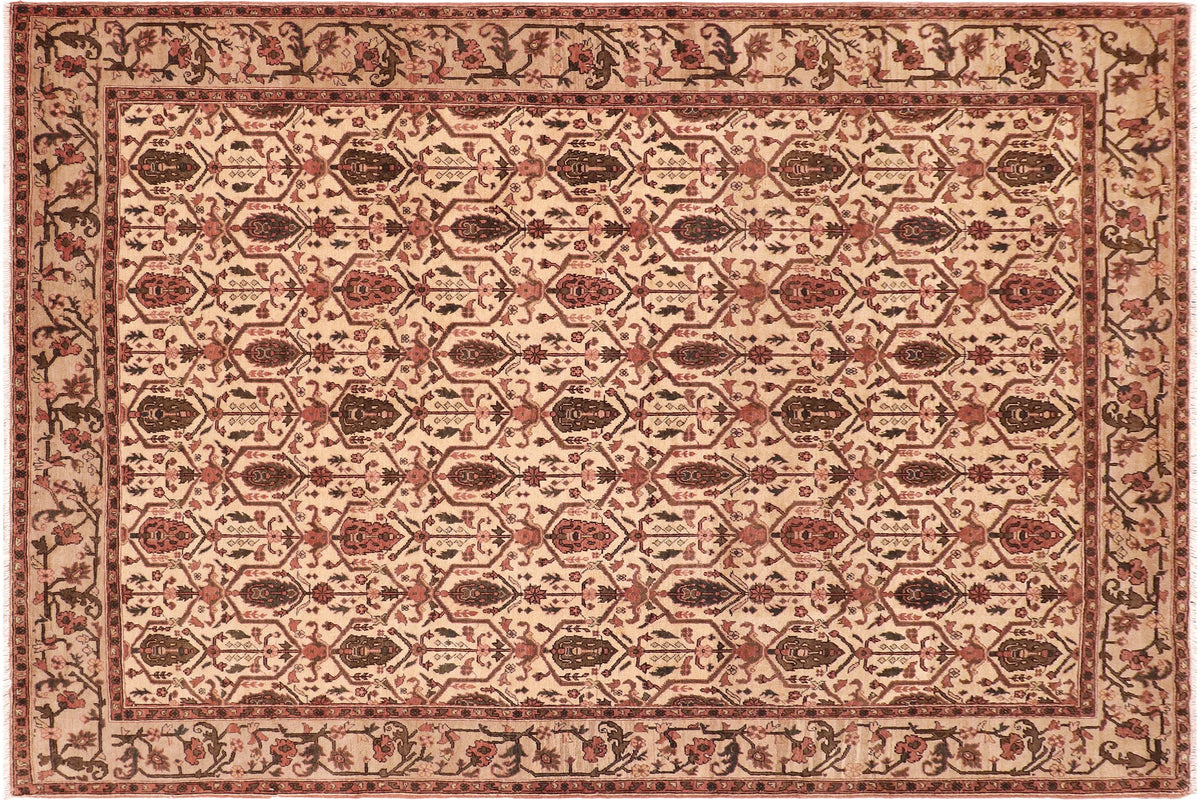 8x10 hand knotted transitional wool rug in beige and taupe - Oriental Cornelia
