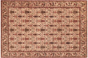 8x10 hand knotted transitional wool rug in beige and taupe - Oriental Cornelia