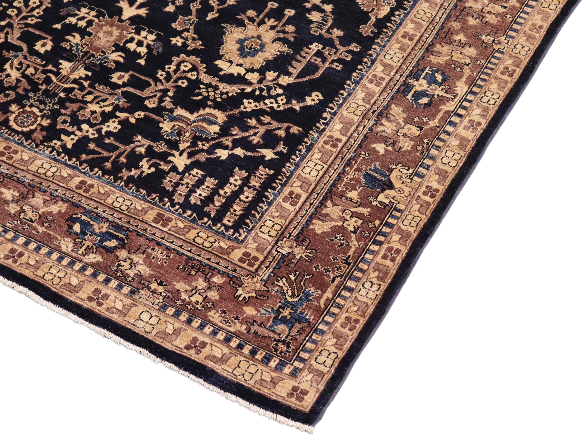 handmade Traditional Kafkaz Blue Brown Hand Knotted RECTANGLE 100% WOOL area rug 8x10