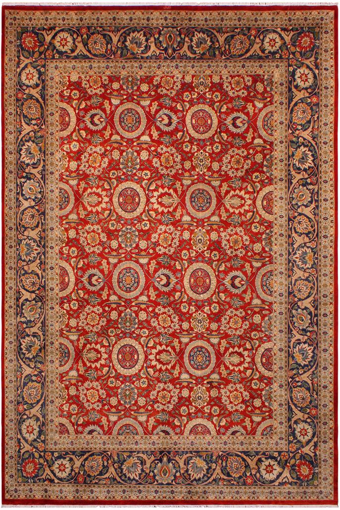 Traditional Agra Tabriz Bettye Red Blue Hand Knotted Area rugs 9 x 12