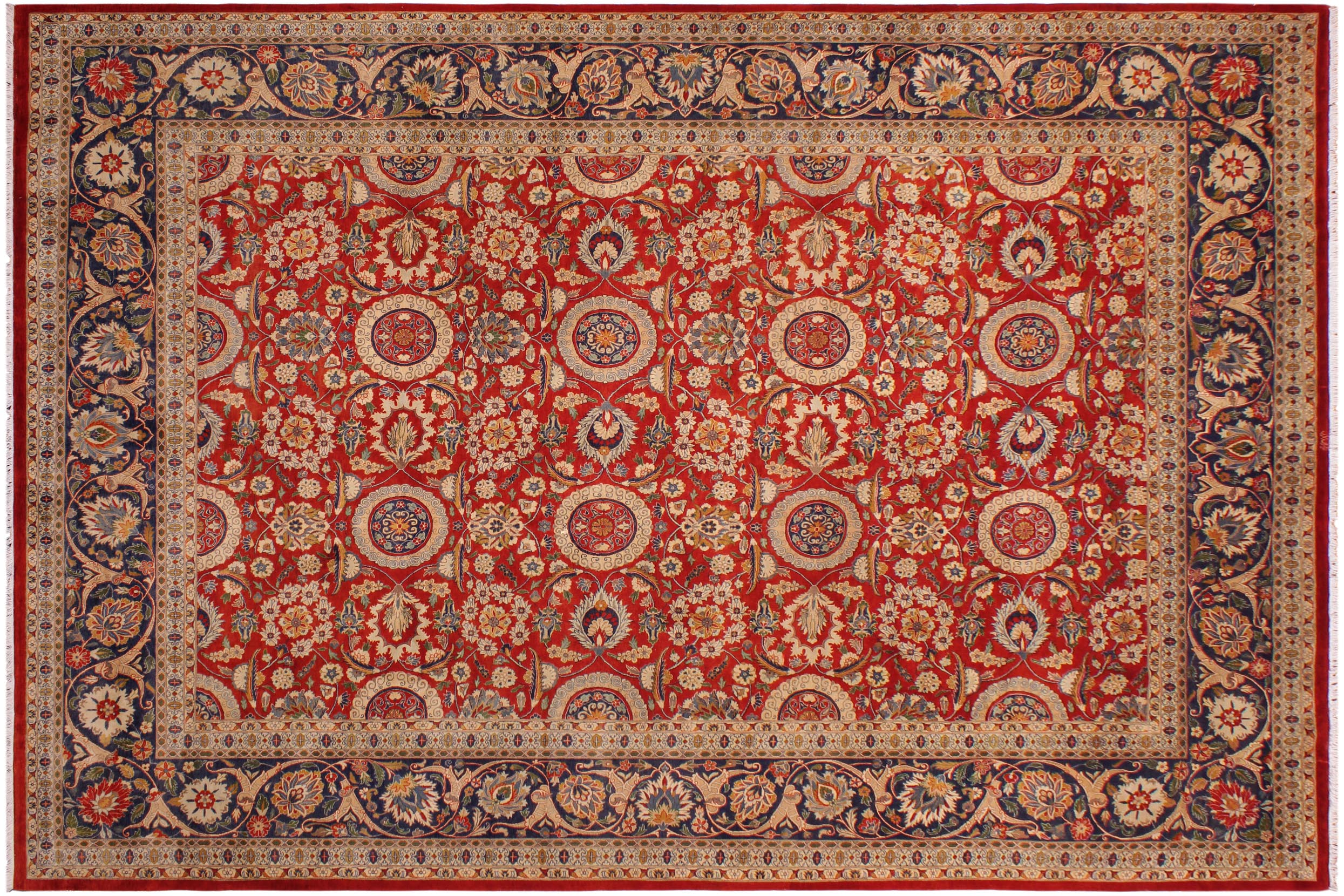handmade Transitional Agra Tabriz Red Blue  RECTANGLE 100% WOOL area rug 9x12