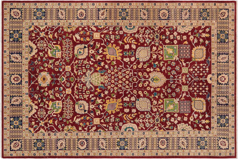 handmade Traditional Kafkaz Red Blue Hand Knotted RECTANGLE 100% WOOL area rug 9x13